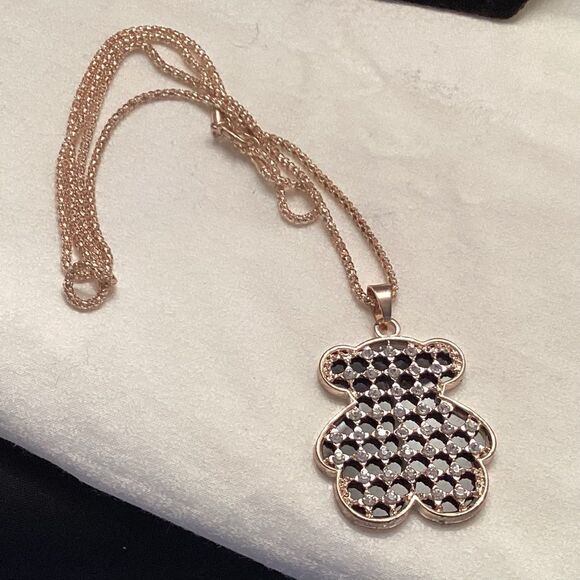 Goldtone Teddy Bear Necklace with Clear Crystals - Picture 1 of 6